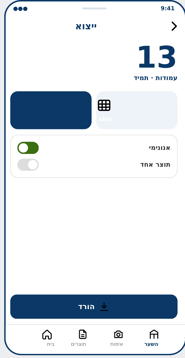 Export — 13 columns, always
